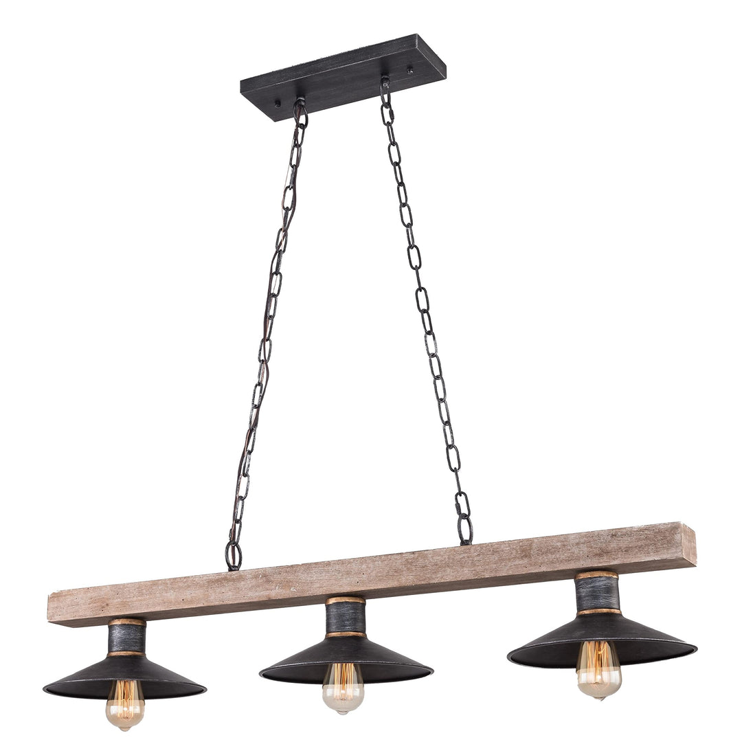 3-light Modern Farmhouse Vintage Kitchen Aged Natural Wood Island Chandelier 42" - Diamond Home USA