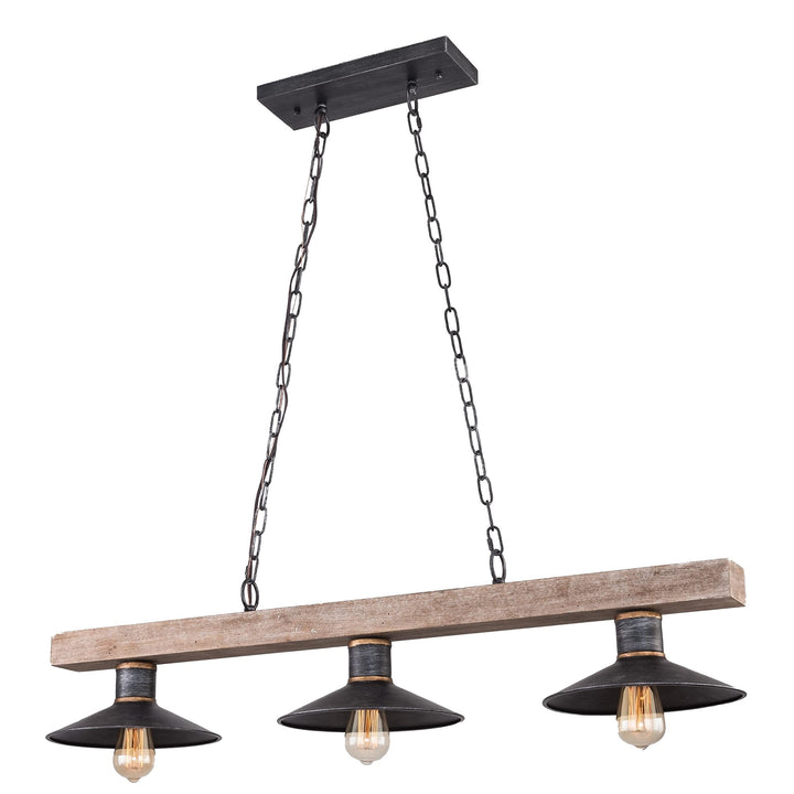 3-light Modern Farmhouse Vintage Kitchen Aged Natural Wood Island Chandelier 42" - Diamond Home USA