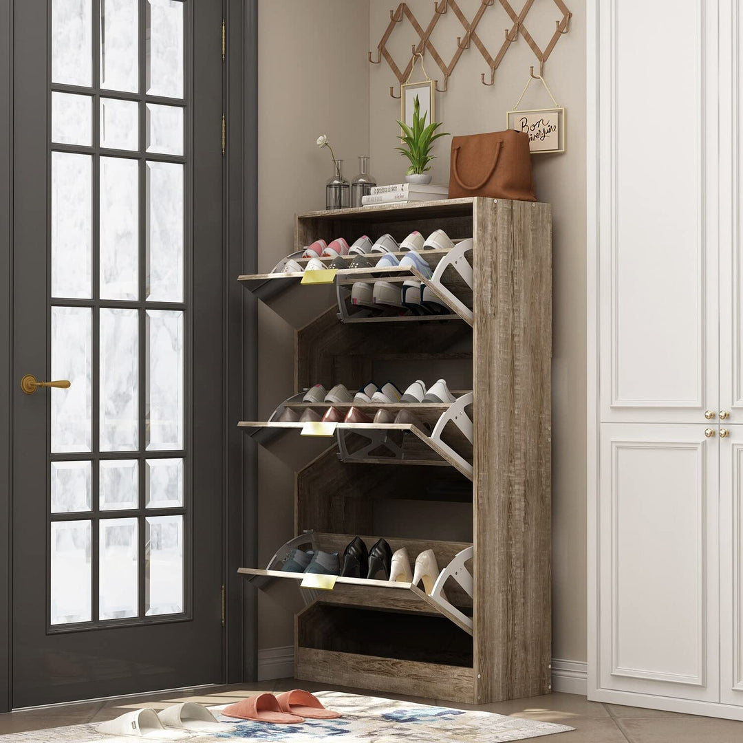 Floor Standing Mirror Shoe Cabinet Closet Organizers Brown Art Glass MDF Matte - Diamond Home USA