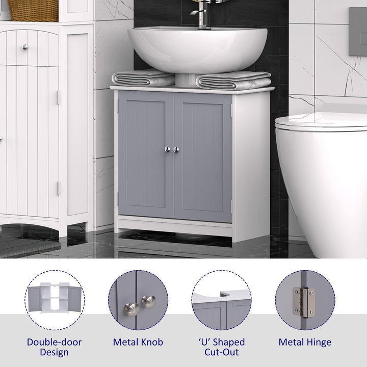 Vanity Base Cabinet Under-Sink Bathroom Storage with U-Shape Cut-Out White and - Diamond Home USA