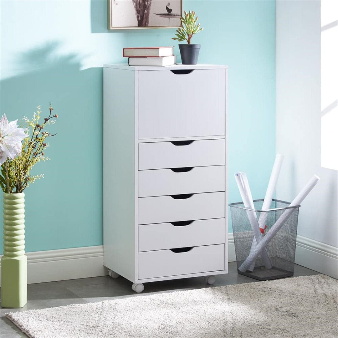 6 Drawer Office Storage bile Under Desk Filing Cabinet On Wheels Gray White