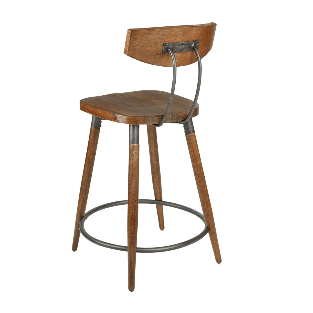 Brown Counter Stool 24-inch with Back Mid-Century Modern Acacia Metal Wood - Diamond Home USA