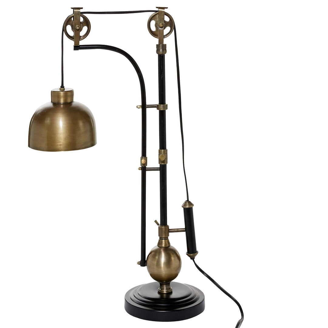 Antique Gold and Black Adjustable Pulley Table Lamp 8.5" X 31" 9 X 18 31 Vintage