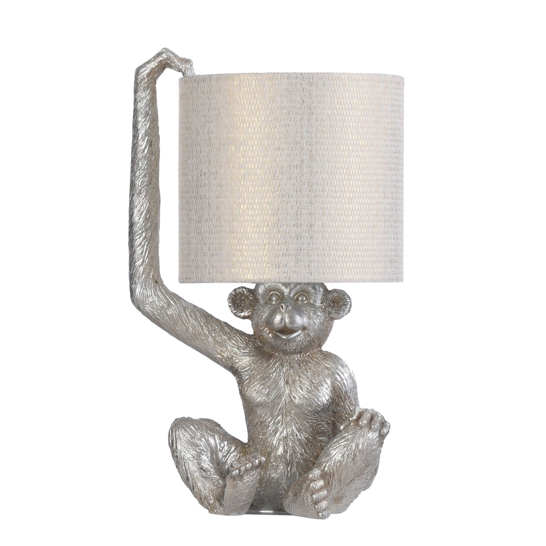 Silver Monkey Table Lamp Finish Metallic Champagne Fabric Shade