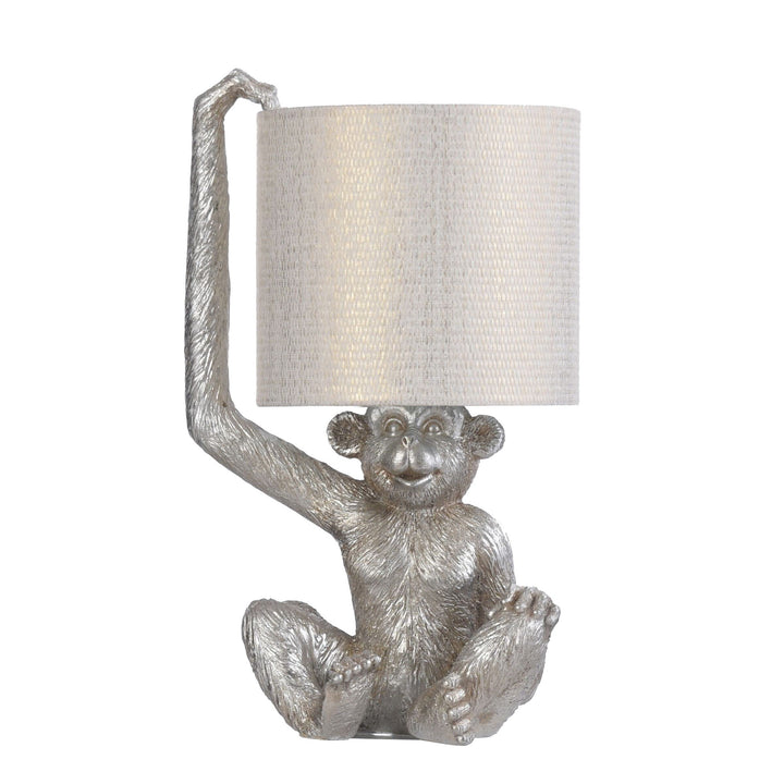 Silver Monkey Table Lamp Finish Metallic Champagne Fabric Shade