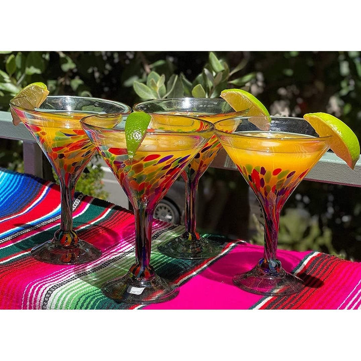 Mexican Hand Blown Glass Set Of 4 Modern Glasses Confetti (12 Oz) Multi Color - Diamond Home USA