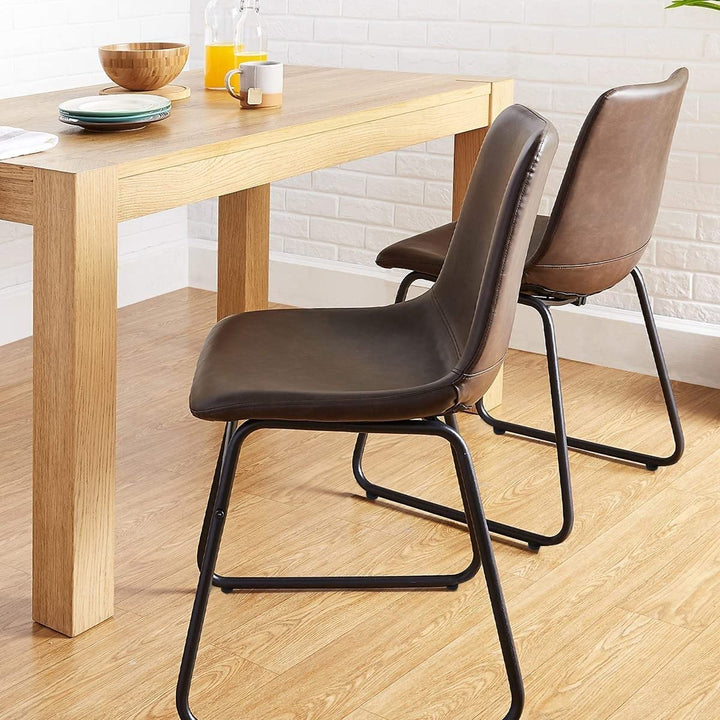 Leather Armless Dining Chairs with Metal Base Set of 2 Brown - Diamond Home USA