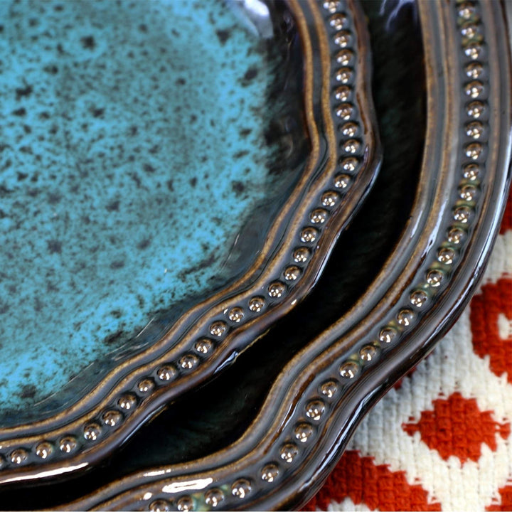 Coral Reef 16 Piece Dinnerware Set Blue Solid Casual Round Stoneware Medium - Diamond Home USA
