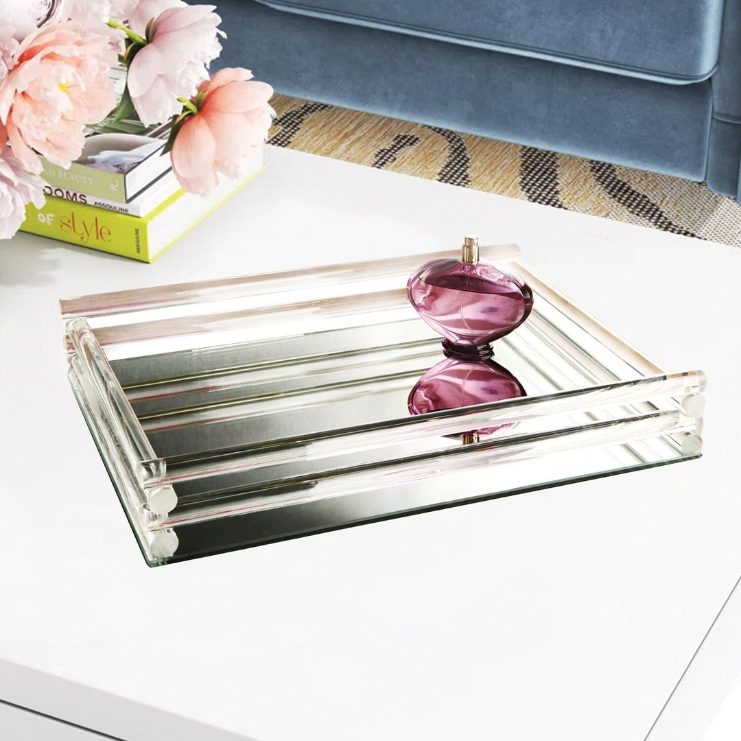 Double Rail Mirror Vanity Tray 12x16 2.5" H X 12" W 16" D Silver Solid Modern - Diamond Home USA