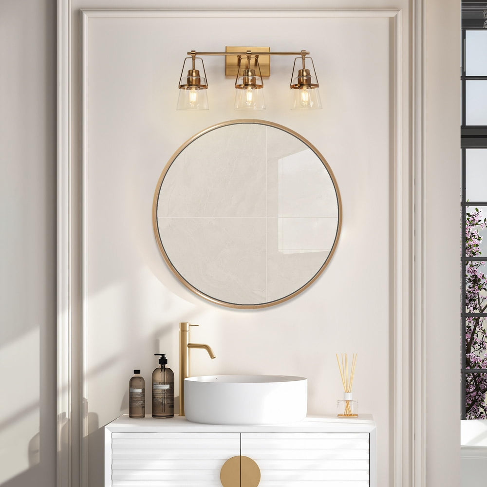 Mid-century Modern 3-light Electroplating Brass Clear Glass Bathroom Vanity - Diamond Home USA