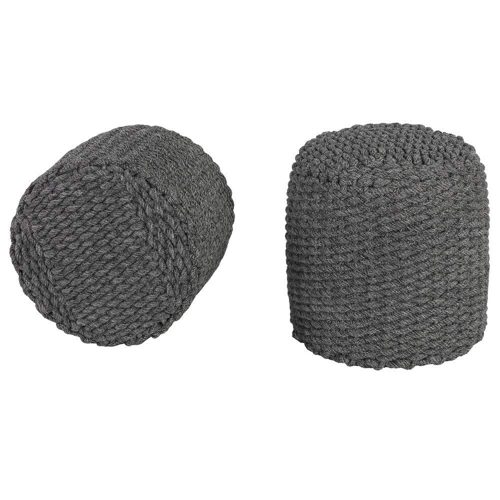 Round Rope Pouf Ottoman Grey Solid Casual Polyester Blend - Diamond Home USA
