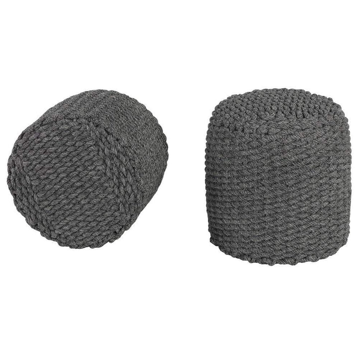 Round Rope Pouf Ottoman Grey Solid Casual Polyester Blend - Diamond Home USA