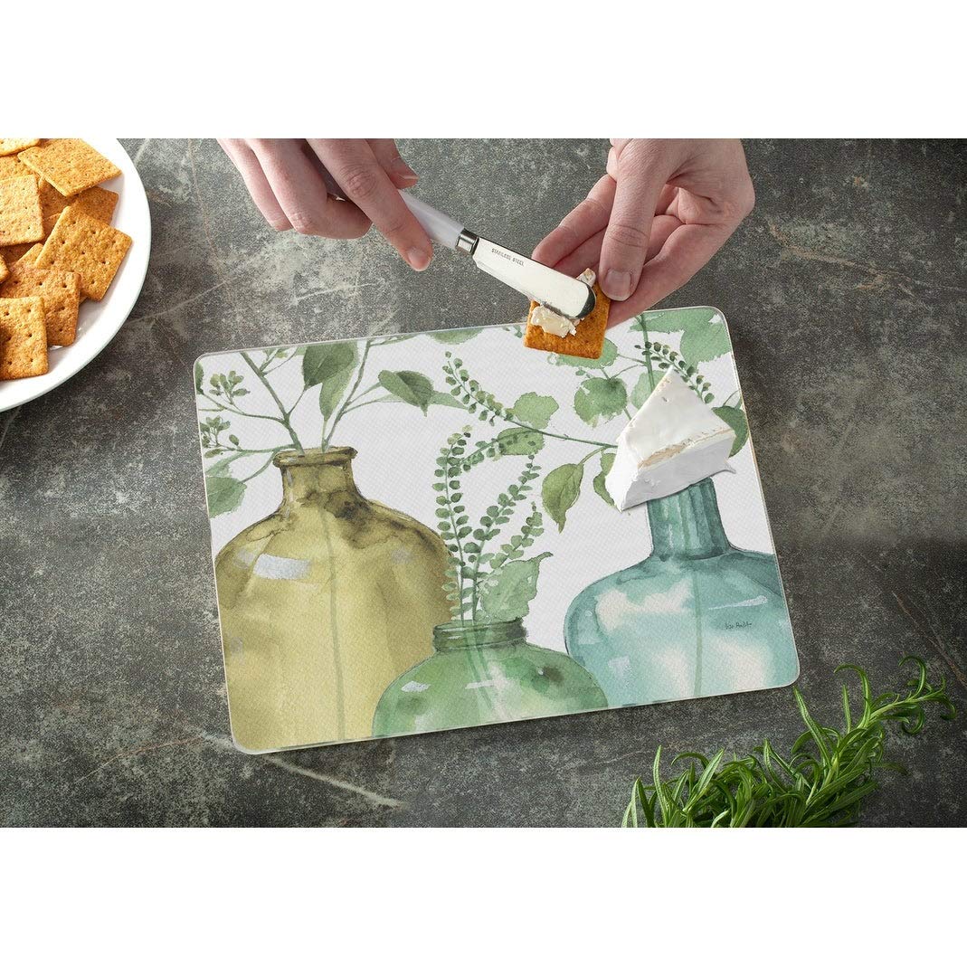 Glass Cutting Board Counter Saver 10" X 8" Greenery Multi Color - Diamond Home USA