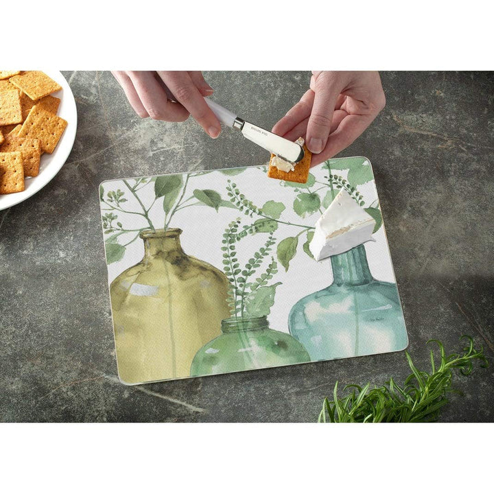 Glass Cutting Board Counter Saver 10" X 8" Greenery Multi Color - Diamond Home USA