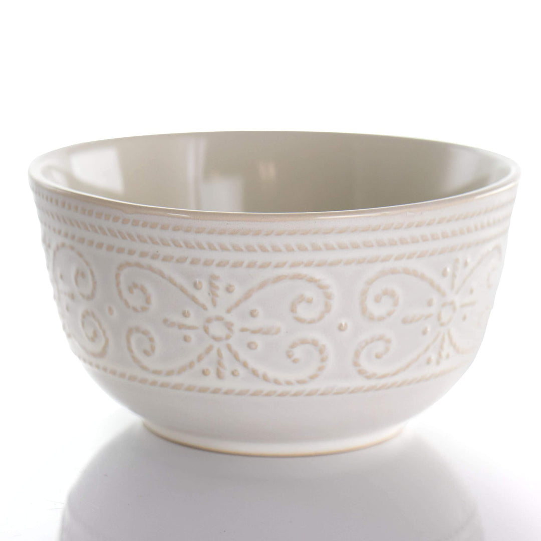16 Piece Embossed Scalloped Stoneware Dinnerware Set in White Textured Casual - Diamond Home USA