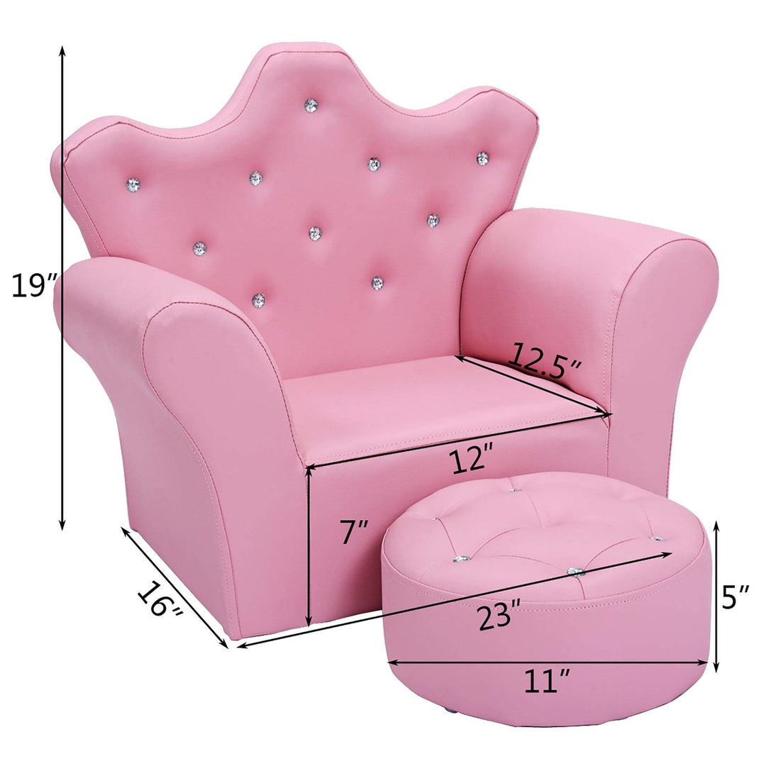 Kids Sofa PVC Leather Princess with Embedded Crystal Pink Modern Contemporary - Diamond Home USA