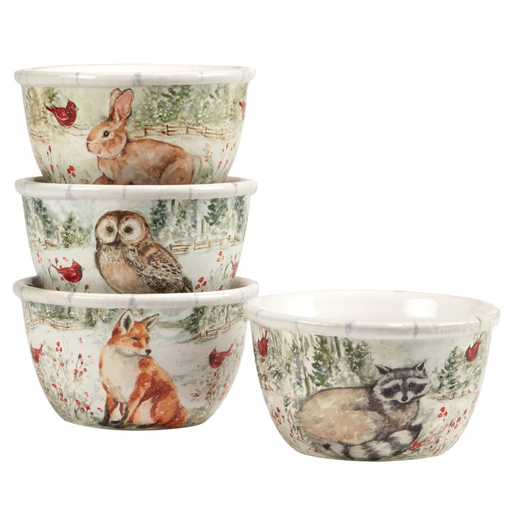 5.25" Ice Cream/dessert Bowls Set Of 4 Brown Multi Color White Animal Casual