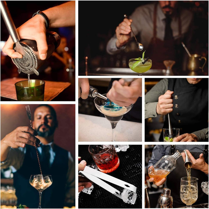 Bartender Kit with Stylish Bamboo Stand 12 Piece Cocktail Shaker Set Silver - Diamond Home USA