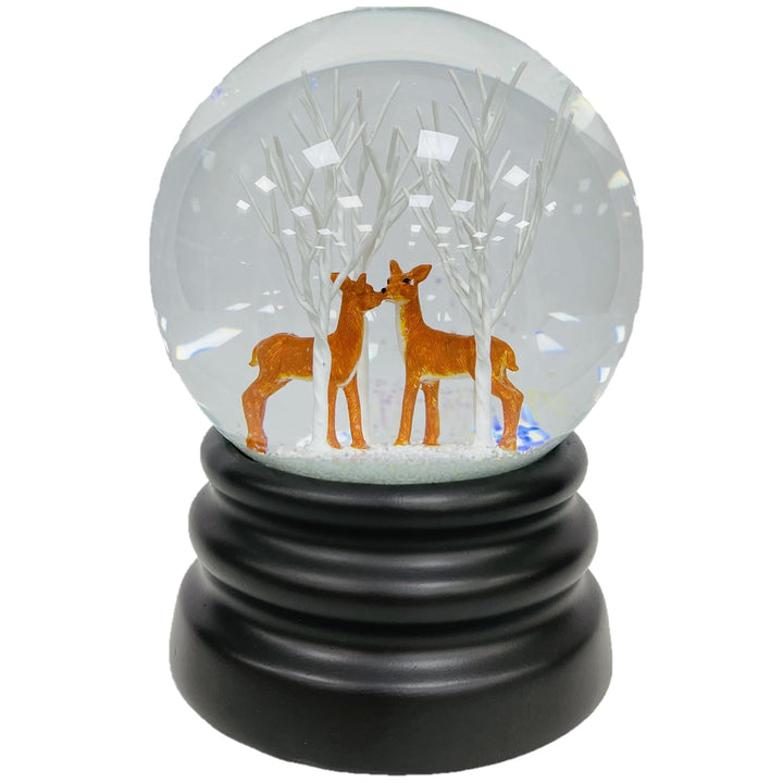 Harkness Deer and Tree Decorative Snow Globe with Wind Up Music Box Multi
