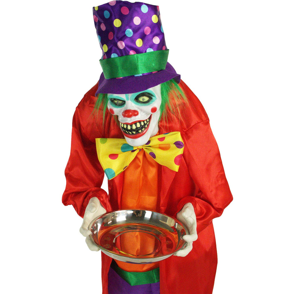Haunted Hill Farm Life-Size Animatronic Scary Clown Holding Tray with Touch - Diamond Home USA