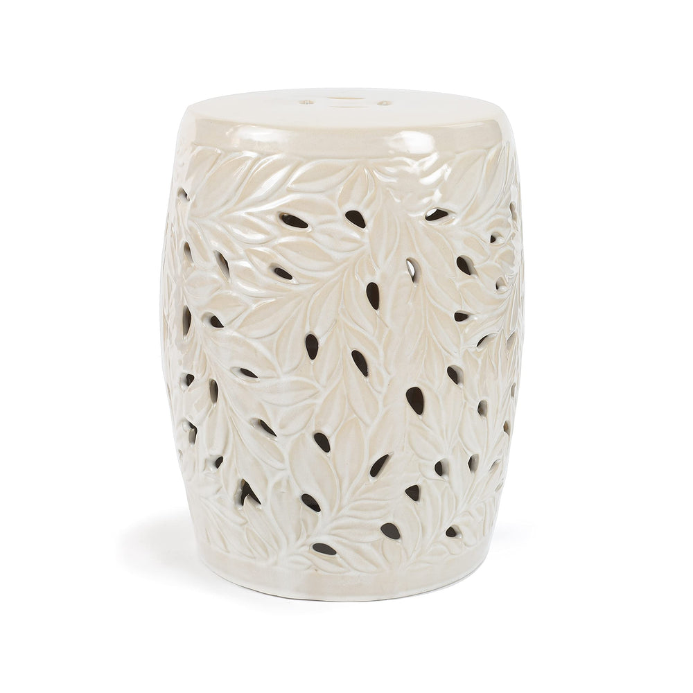 Leaf Indoor and Outdoor Decorative Garden Stool 13 X 18 Cream Off/White Lake - Diamond Home USA