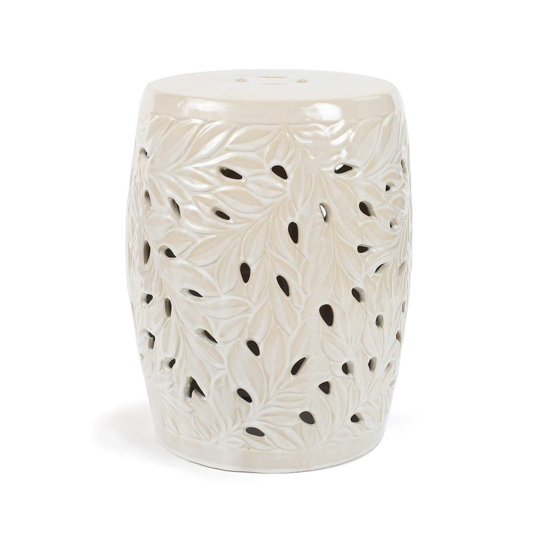 Leaf Indoor and Outdoor Decorative Garden Stool 13 X 18 Cream Off/White Lake - Diamond Home USA