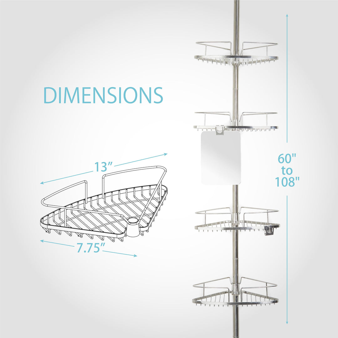 Better Living Products 13406 FINELINE Tension Shower Pole Caddy with Mirror - Diamond Home USA