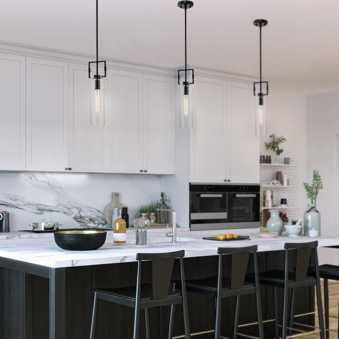 1-light Matte Black Mini with Clear Cylindrical Glass Shade Modern - Diamond Home USA