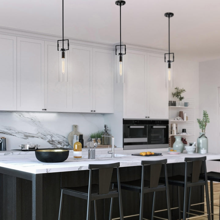 1-light Matte Black Mini with Clear Cylindrical Glass Shade Modern - Diamond Home USA