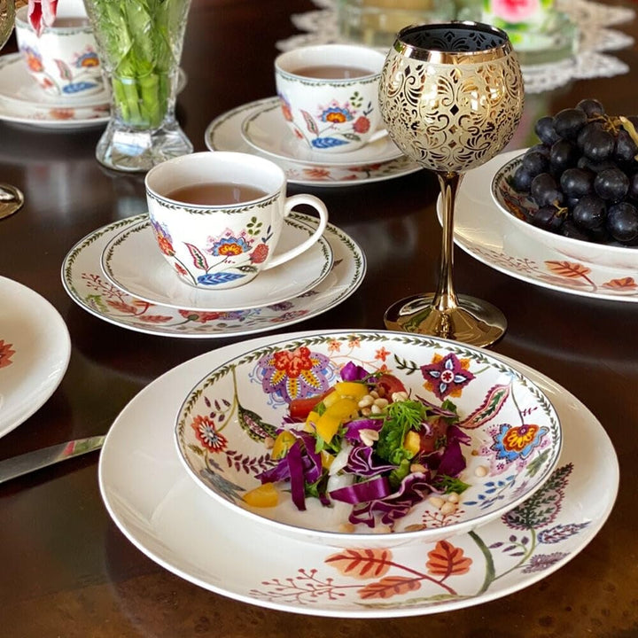 Flowers Bone China Dinnerware Set Of 5 For 1 Multi Color Fruit Casual Round - Diamond Home USA