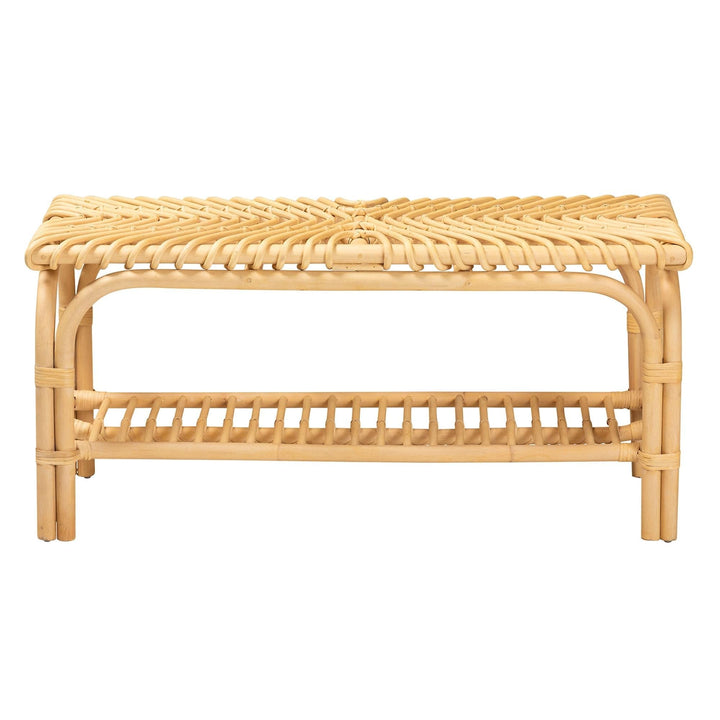Modern Bohemian Natural Brown Rattan Accent Bench Solid - Diamond Home USA
