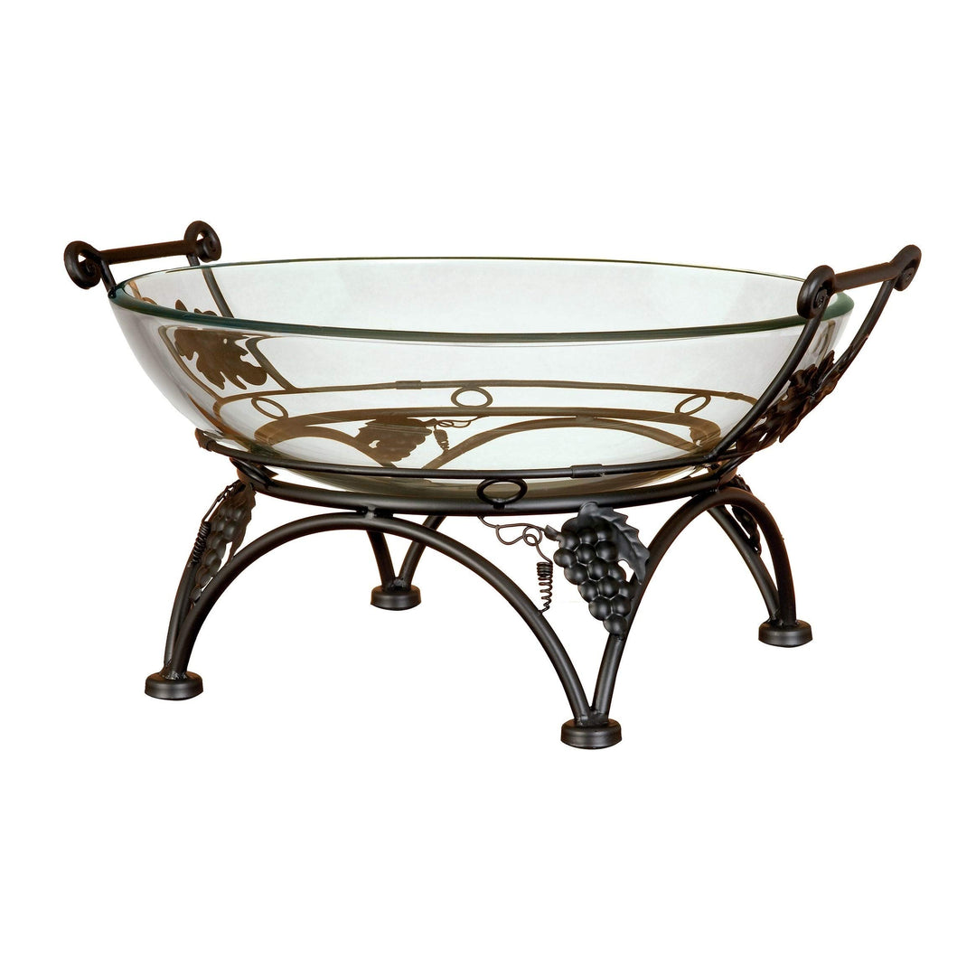 Thick Glass Bowl And Stand Black Classic Traditional Transitional Acacia Metal - Diamond Home USA