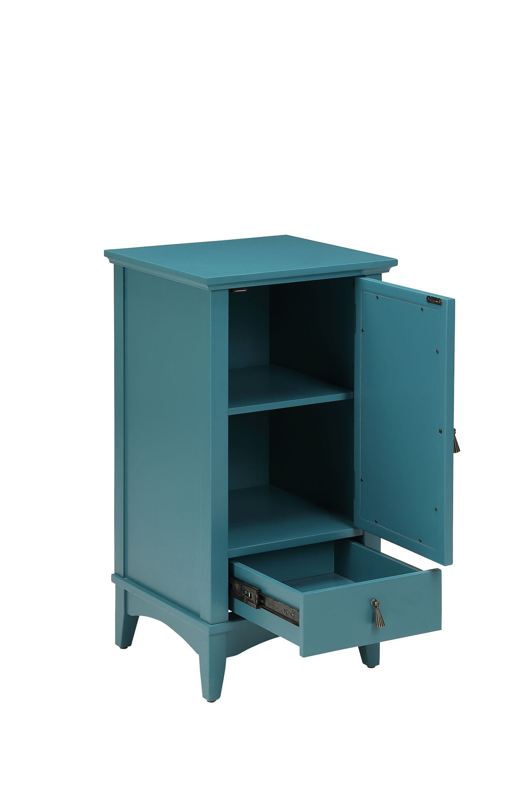 Acme Ceara Wooden Accent Table with Storage Drawer and Glass Door in Teal - Diamond Home USA