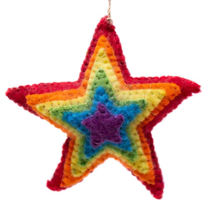 Rainbow Heart and Star Burst Handmade Felt Ornaments Set of 2 Red Wool - Diamond Home USA