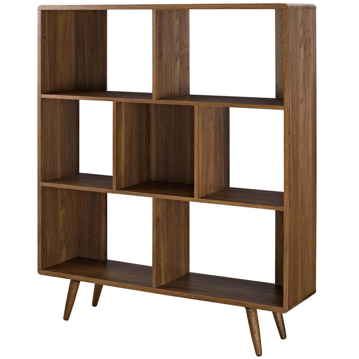 Mid-Century Modern Walnut Wooden 7 Shelf Bookcase Display Cabinet Brown - Diamond Home USA