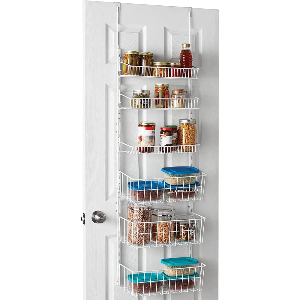 Over The Door Pantry Organizer Rack With 6 Adjustable Steel Shelves White - Diamond Home USA