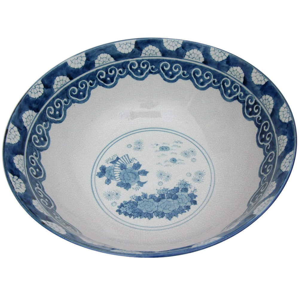 Porcelain 14-inch Blue and White Ladies Bowl (China) Ceramic Handmade - Diamond Home USA