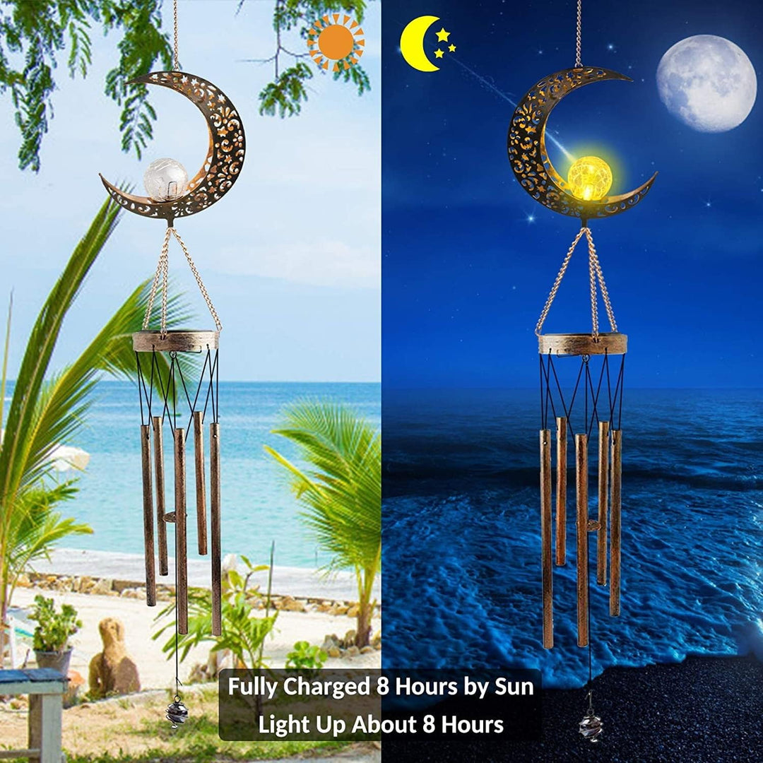Solar Lamp Wind Chime Gold Metal - Diamond Home USA
