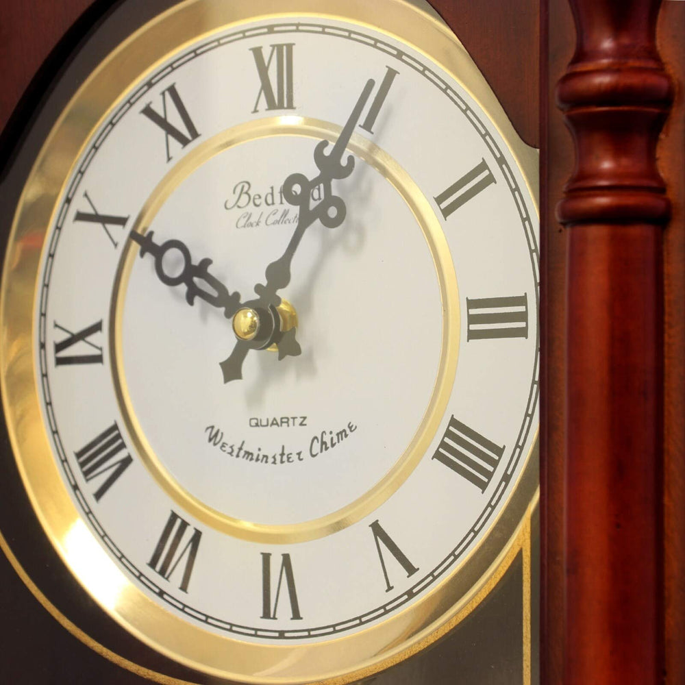Decorative 31 inch Chiming Wall Clock W/Pendulum Red Rectangular Wood Cherry - Diamond Home USA