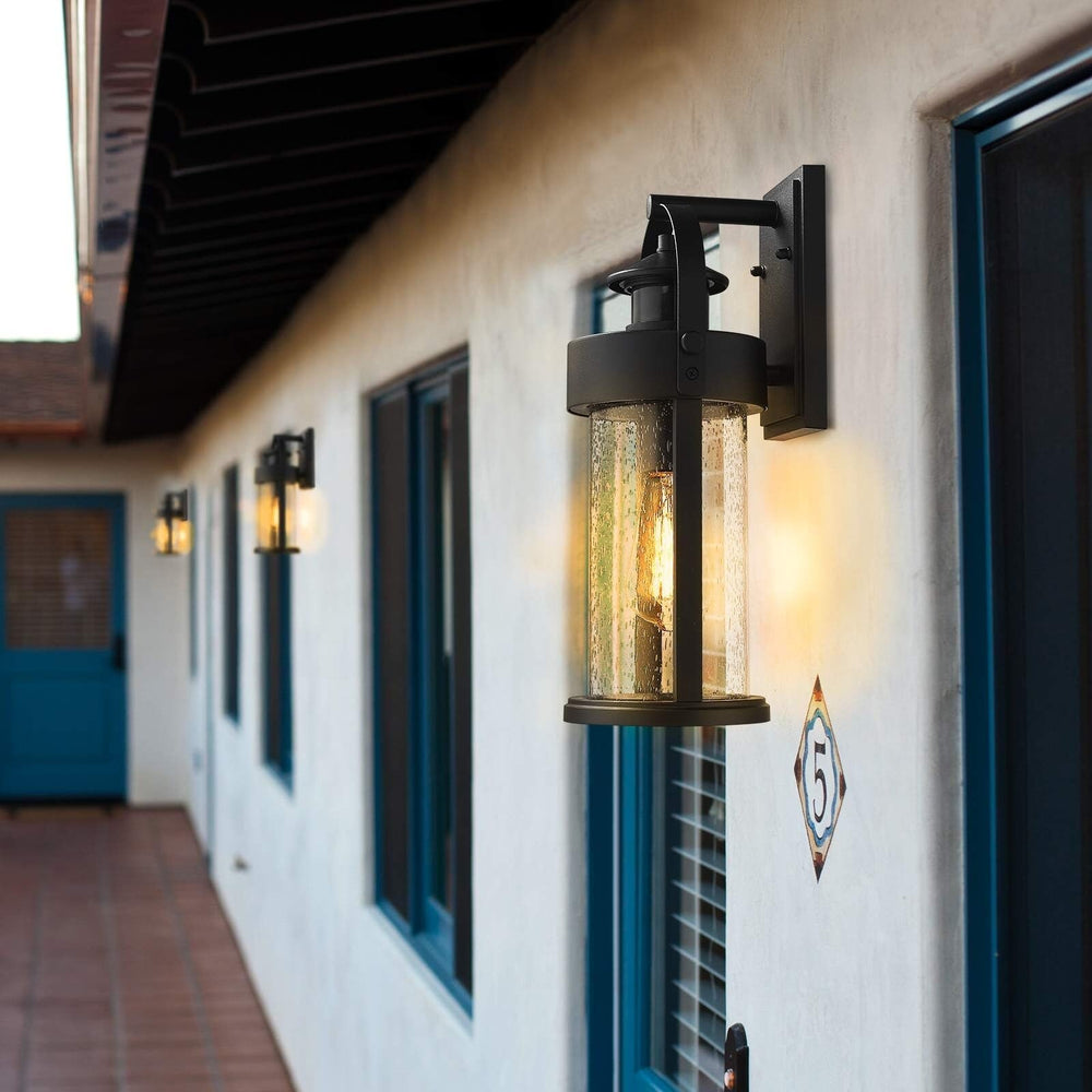 Motion Sensor Outdoor Wall Light with Seeded Glass Black Modern Contemporary - Diamond Home USA