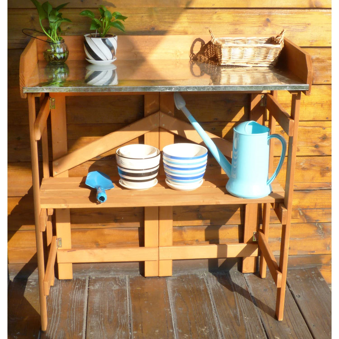 Merry Garden Folding Utility Table & Potting Bench Natural Stained - Diamond Home USA