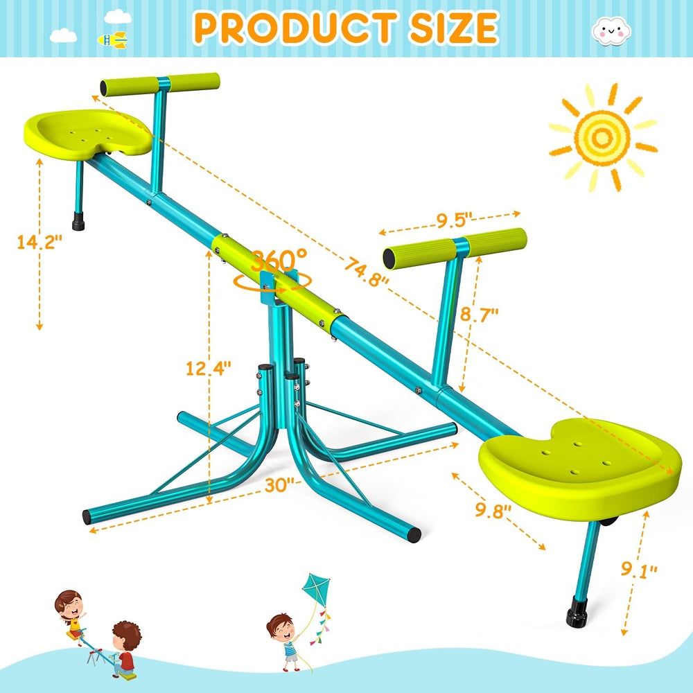 Seesaw Sit and Spin Heavy Duty Swivel Kids Outdoor Play Green Metal - Diamond Home USA