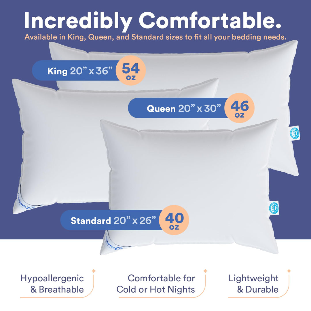 Continental Bedding Luxury Goose Feather Down Pillows Standard Size Pack of 1 - Diamond Home USA