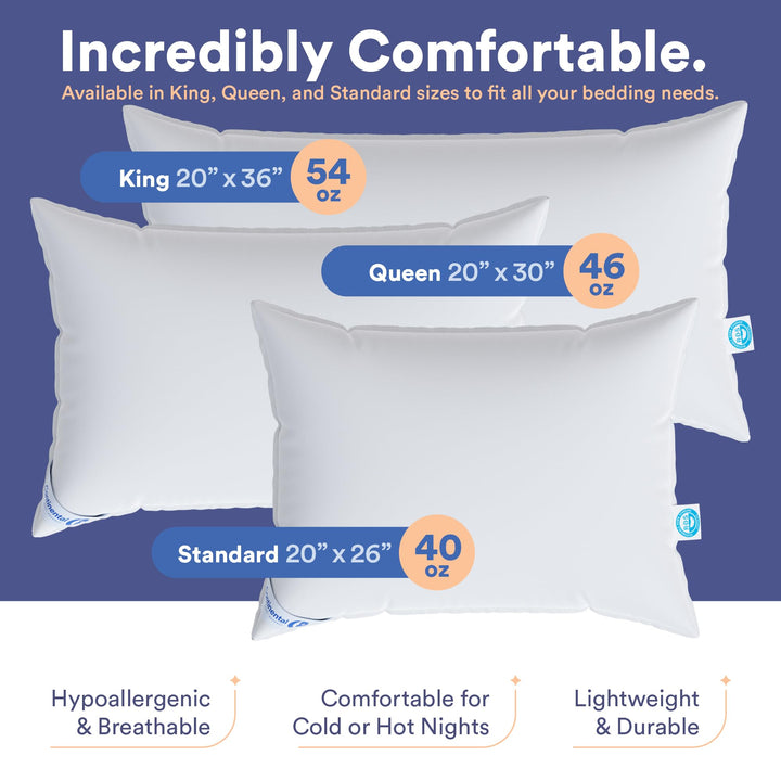 Continental Bedding Luxury Goose Feather Down Pillows Standard Size Pack of 1 - Diamond Home USA