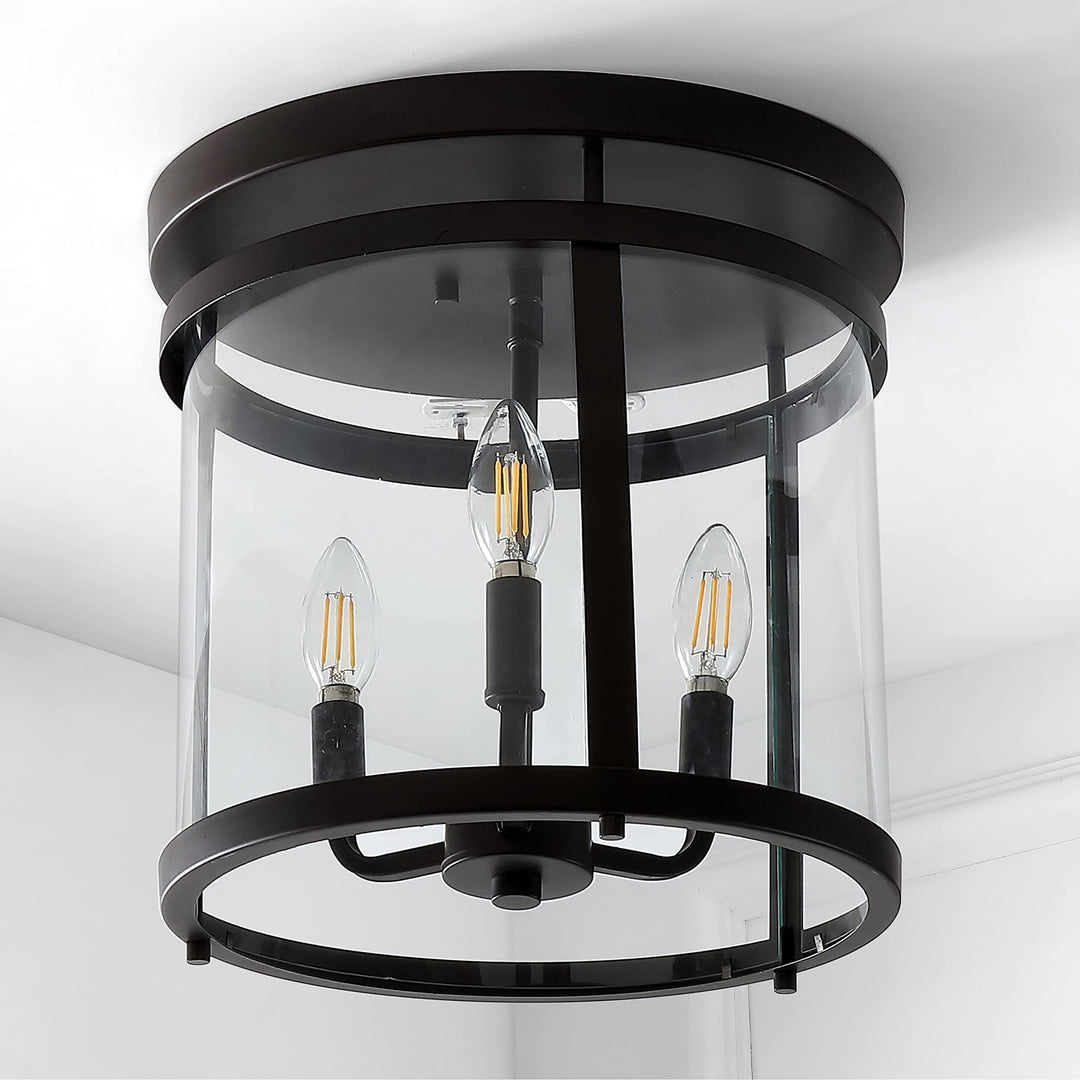 Farmhouse 12.5" 3-light Metal/glass Rustic Vintage Led Flush Mount Oil Rubbed - Diamond Home USA