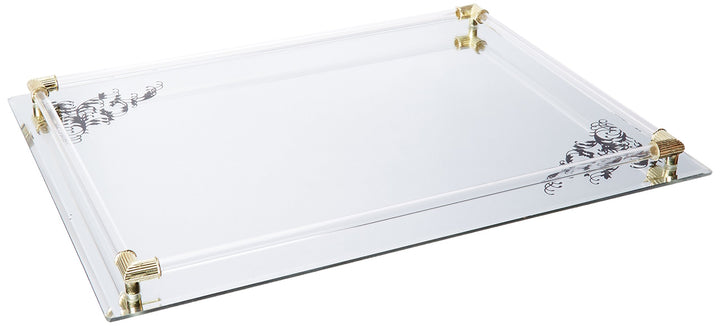 American Atelier Mirror Vanity Tray with Black Scrolls & Gold Accents-12x16