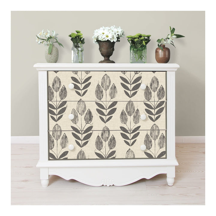 Folk Tulip Peel Stick Wallpaper X 20.5in Beige Floral Modern Contemporary - Diamond Home USA