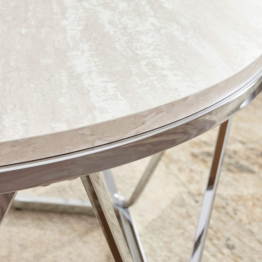 Stone Silvertone Round Coffee Table Silver Glam Iron Chrome Finish Medium - Diamond Home USA