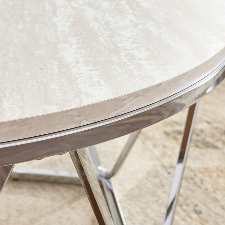 Stone Silvertone Round Coffee Table Silver Glam Iron Chrome Finish Medium - Diamond Home USA