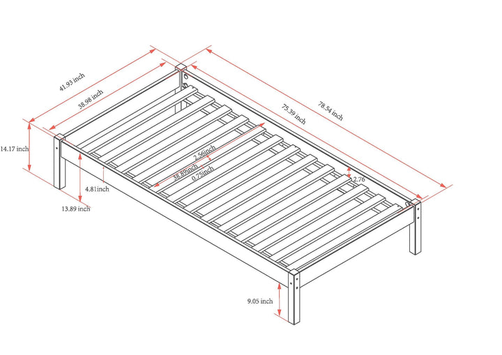 Urban Home Furniture Pine Wood Basic Platform Bed Frame Wood Slat Supports No White - Twin - Diamond Home USA